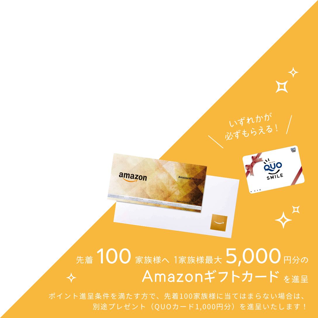 先着100家族様限定へ、一家族様最大5000円分のAmazonギフトカードを進呈！
